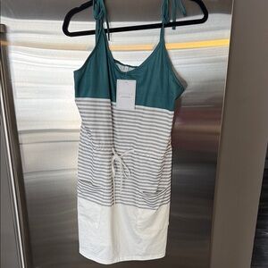 Teal and White Striped Dress